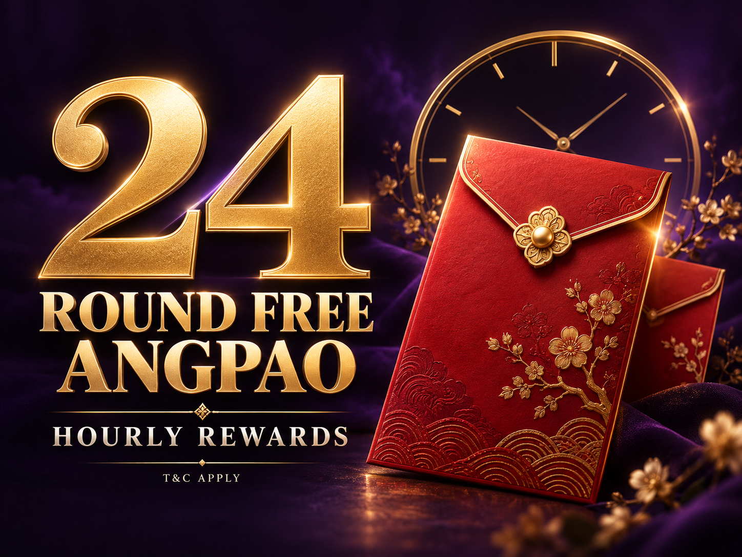 24 Round Free Angpao hourly rewards; terms apply