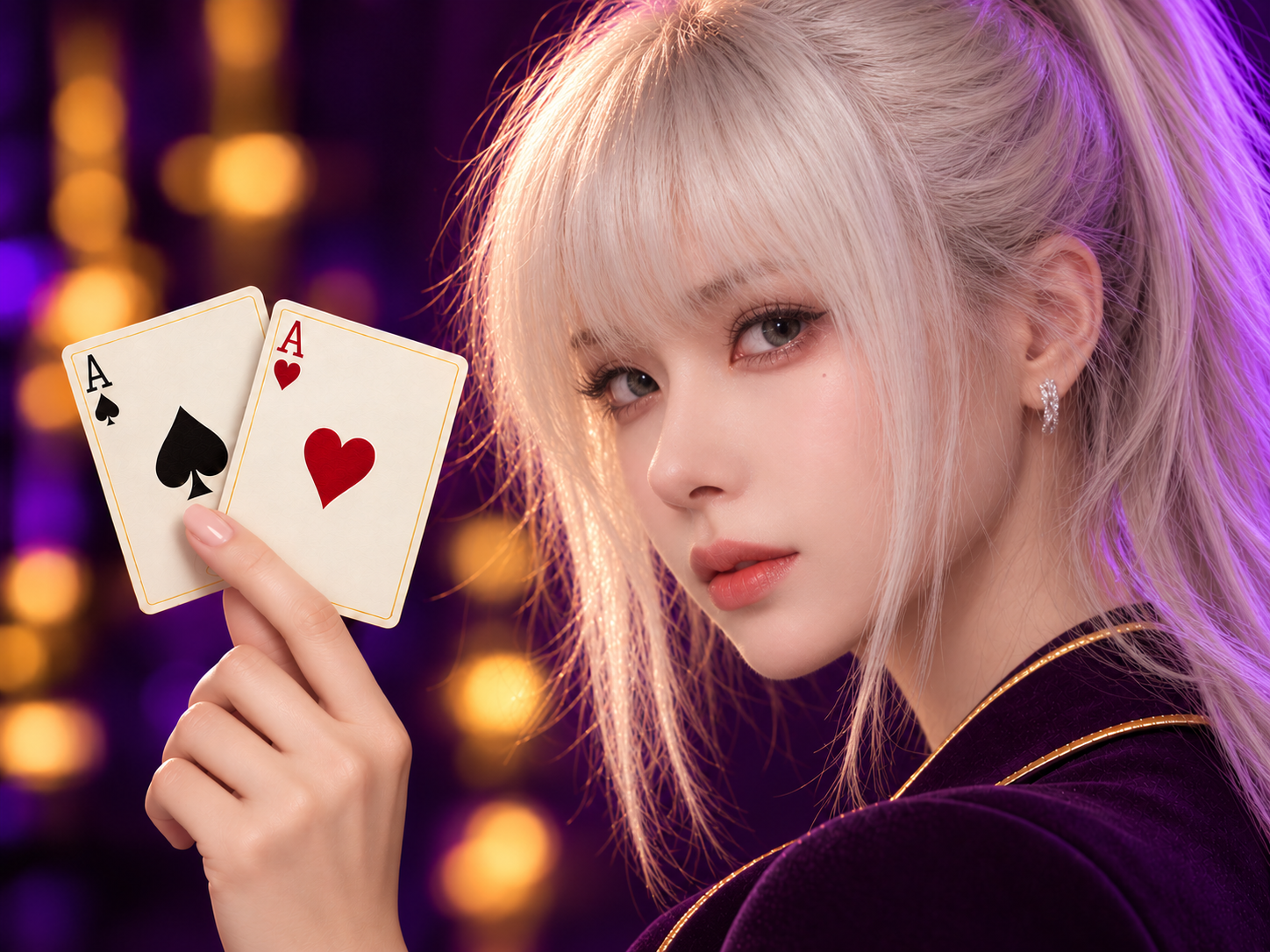 WINLAJU88 live casino artwork with a woman holding two playing cards